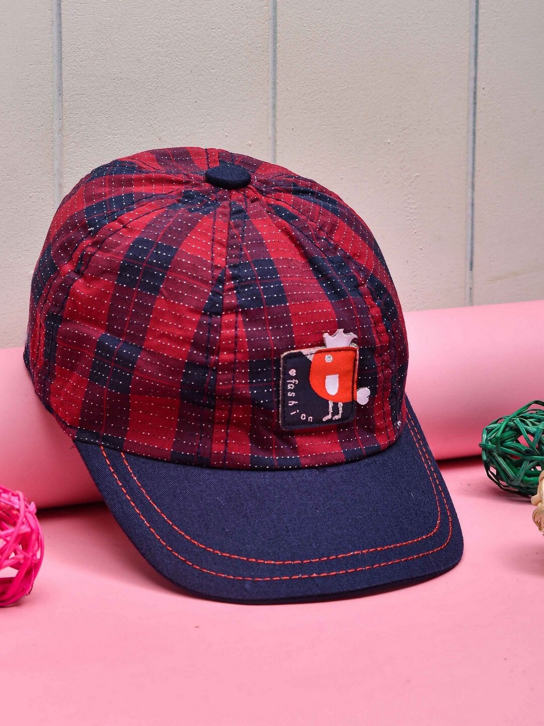 

POPLINS Unisex Kids Red & Navy Blue Checked Baseball Cap