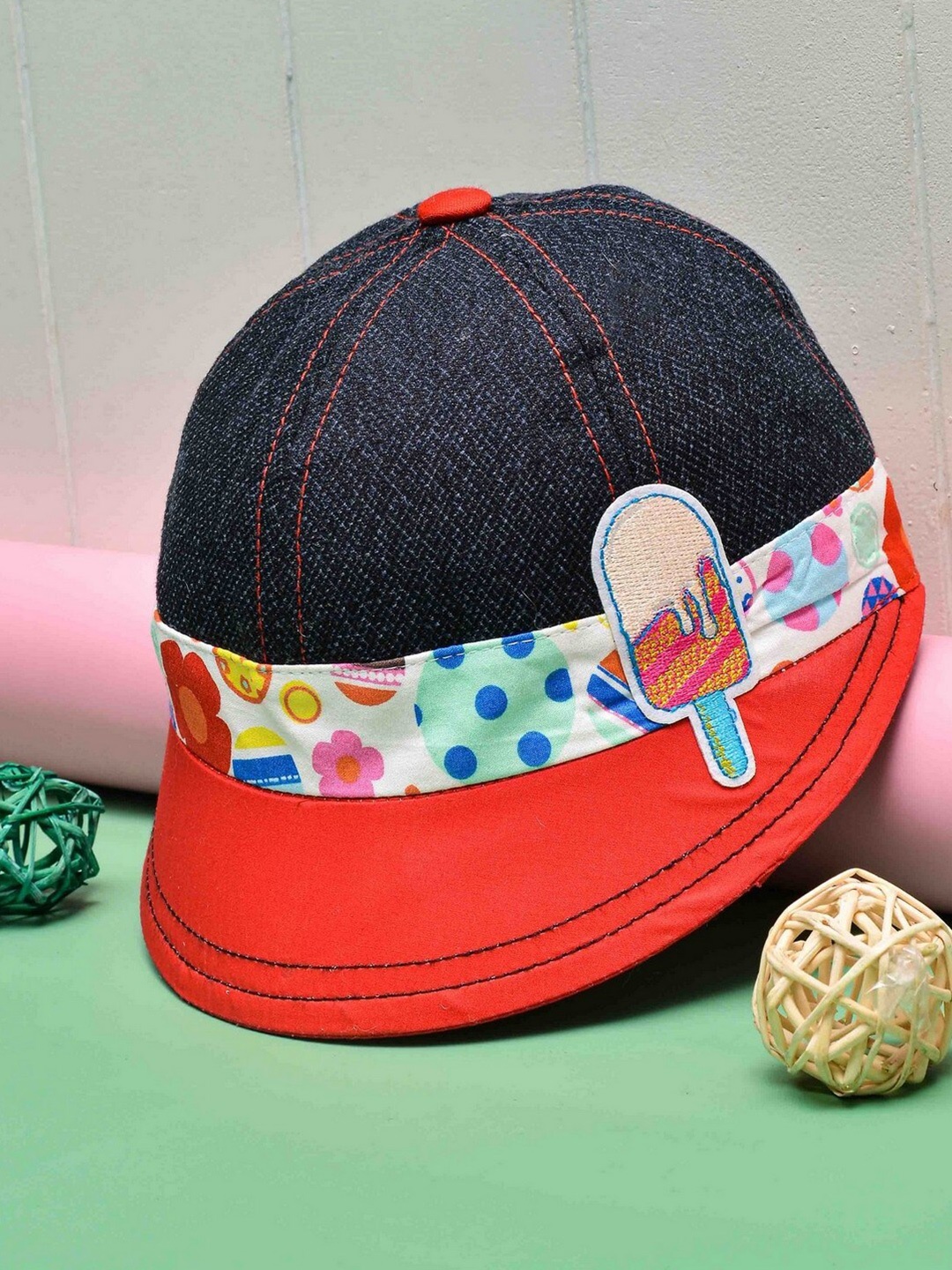 

POPLINS Unisex Kids Black & Red Baseball Cap