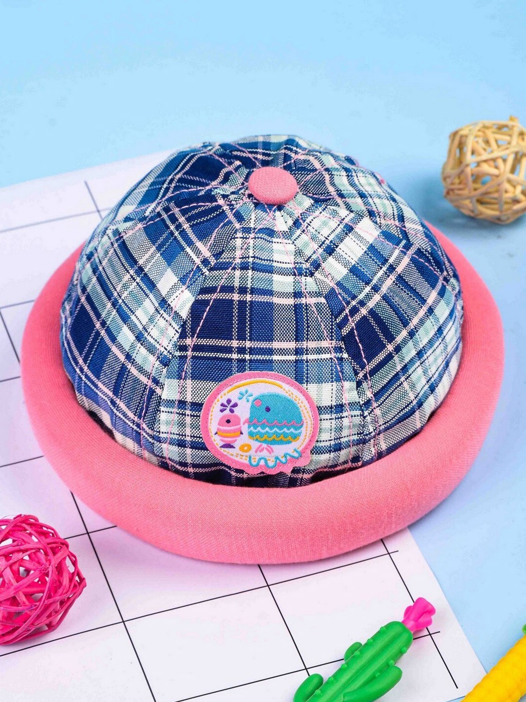 

POPLINS Unisex Kids Pink & Blue Embroidered Cotton Beanie