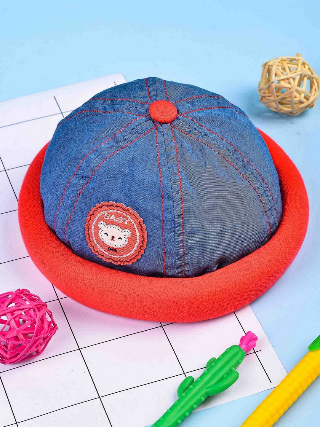 

POPLINS Unisex Kids Blue & Red Beanie