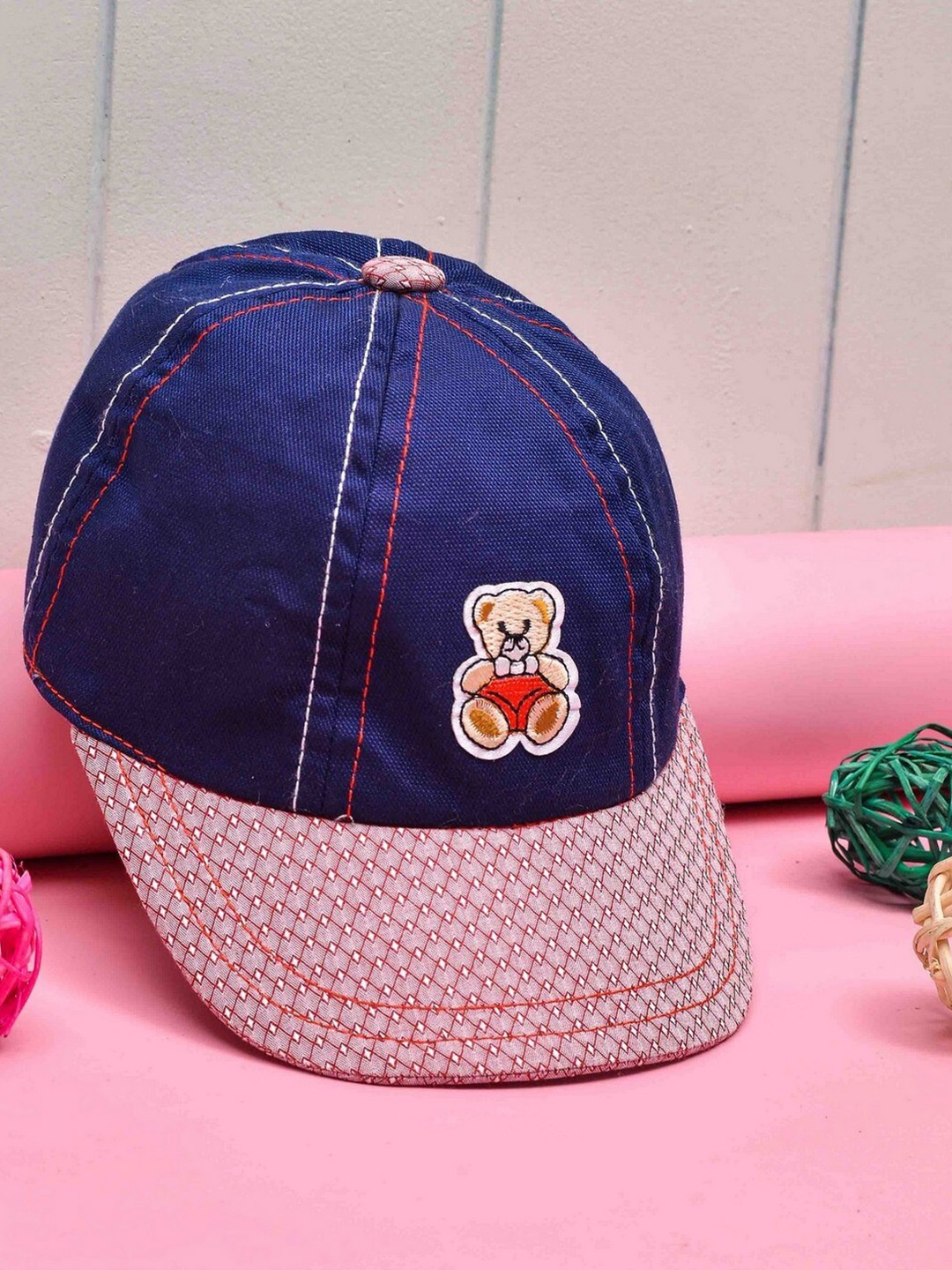 

POPLINS Kids Navy Blue & Pink Printed Cotton Baseball Cap