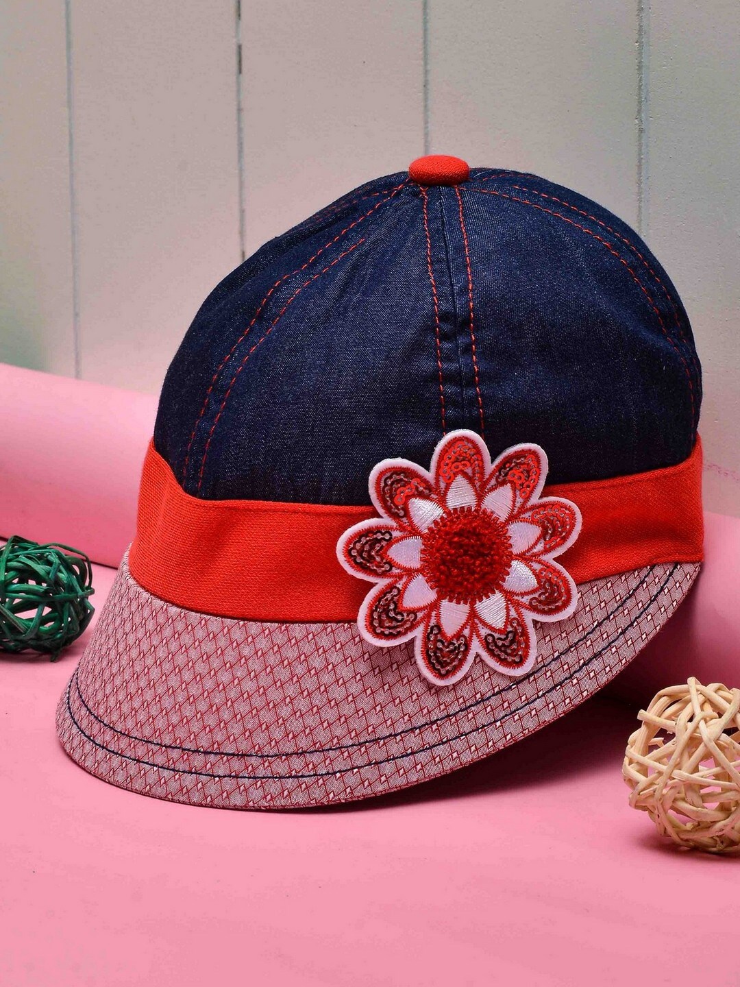 

POPLINS Kids Navy Blue & Red Cotton Baseball Cap