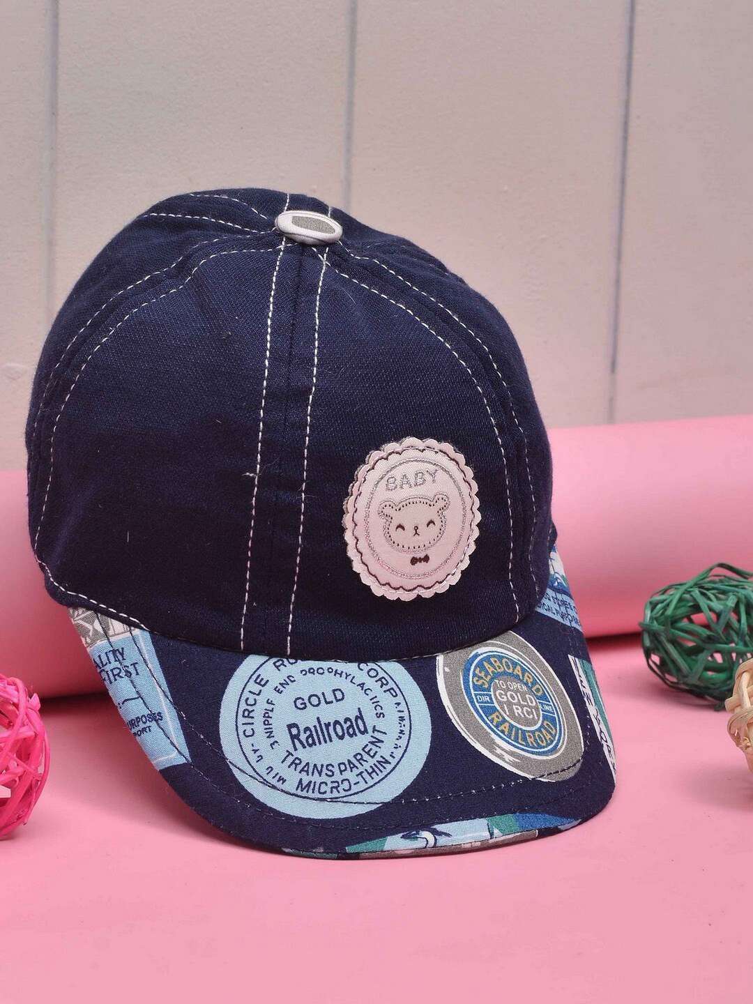 

POPLINS Unisex Kids Blue & Pink Printed Baseball Cap