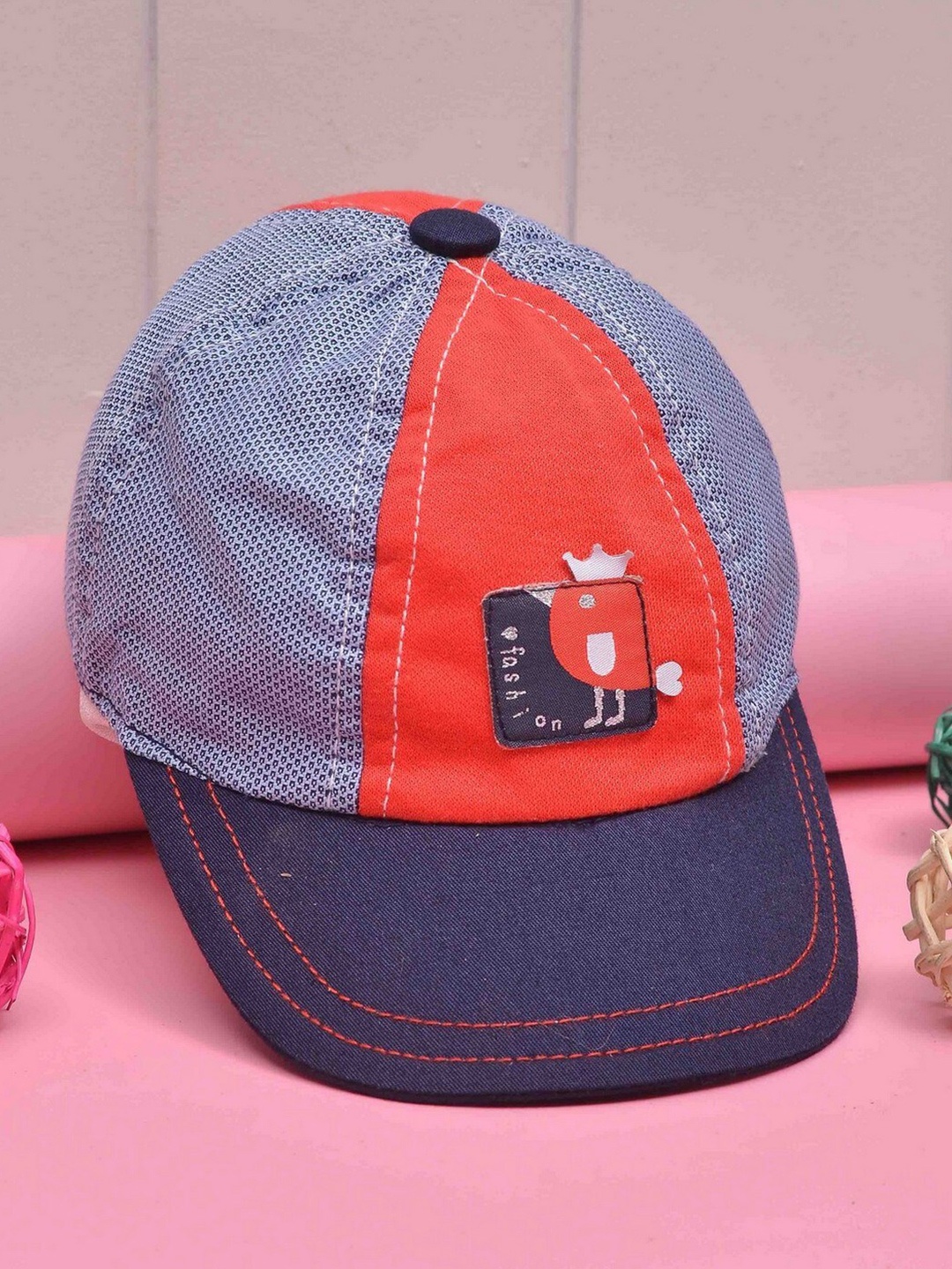 

POPLINS Unisex Kids Blue & Red Colourblocked Baseball Cap