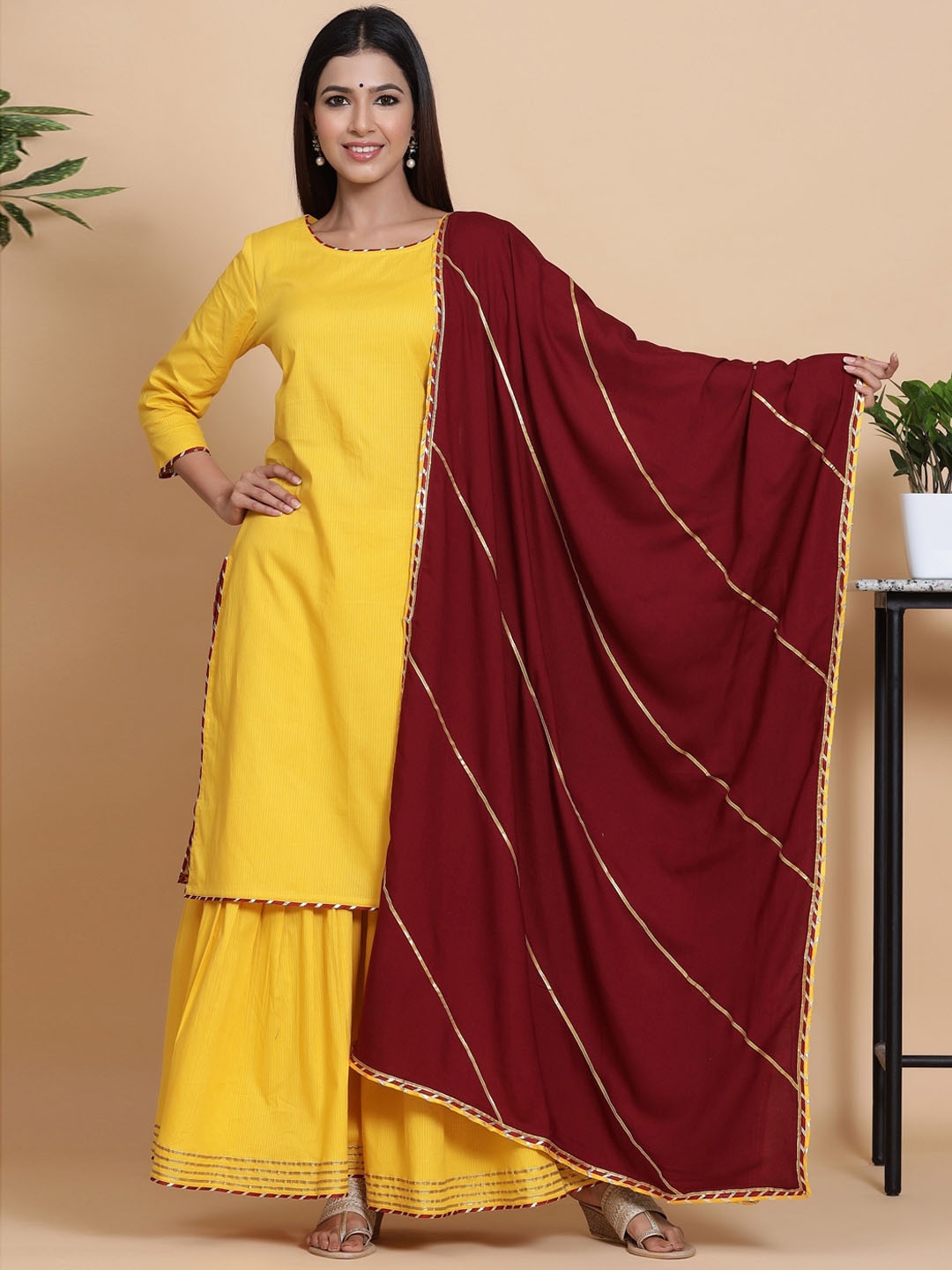 

mirari Yellow Pure Cotton Kurta with Sharara & With Dupatta