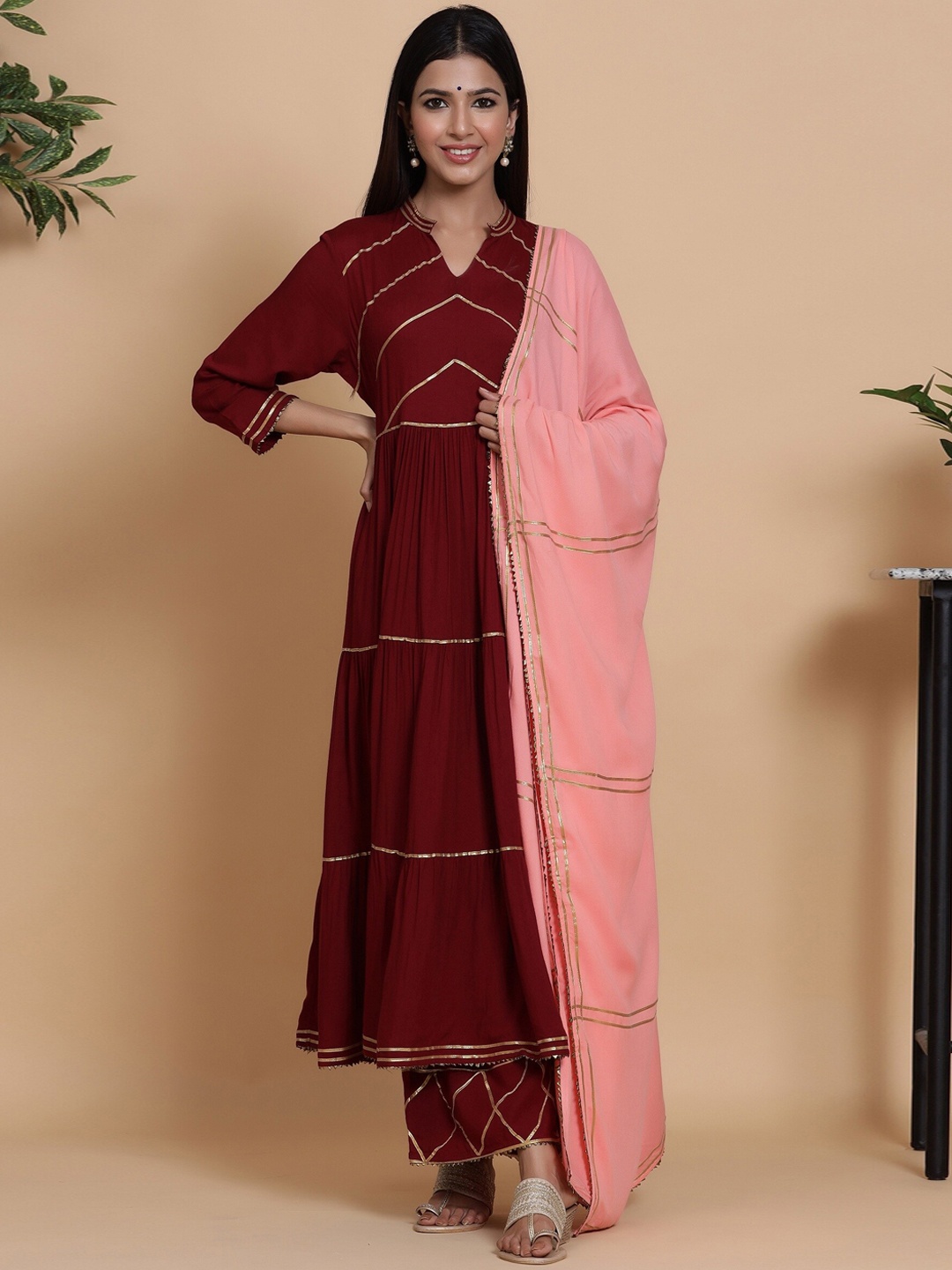 

mirari Maroon Printed Pure Cotton Kurta with Trousers & With Dupatta