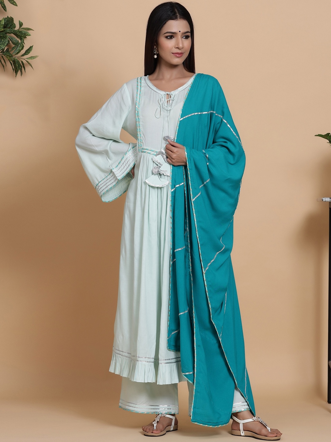 

Mirari Women Blue Solid Anarkali Kurta With Palazzo & Dupatta