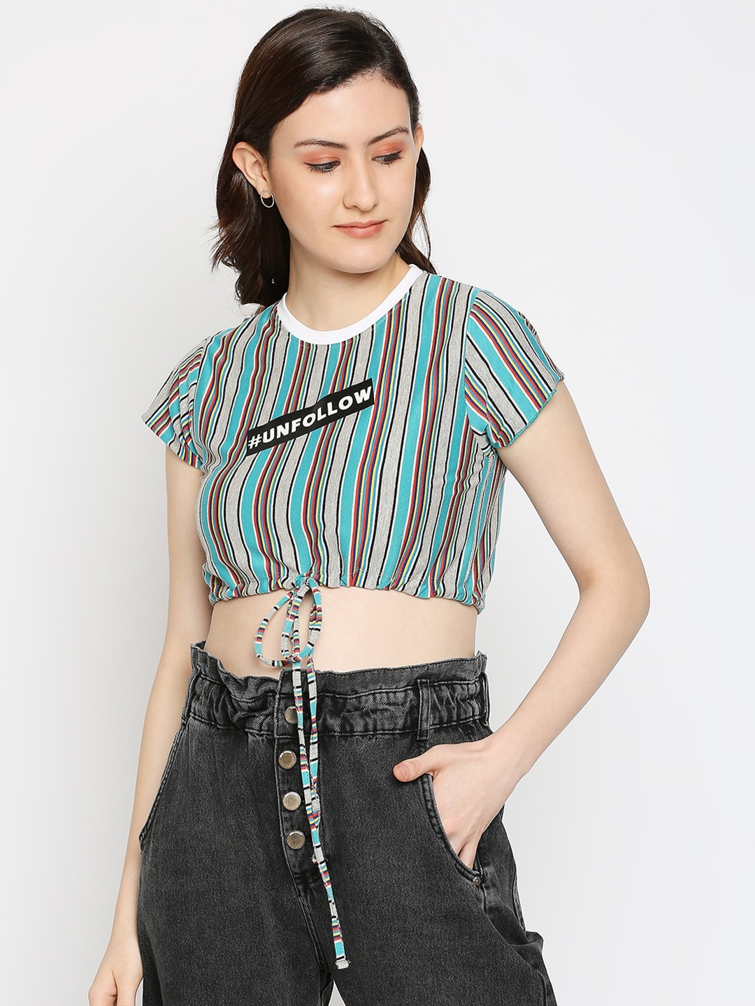 

Disrupt Women Multicoloured Striped Cropped T-shirt, Multi