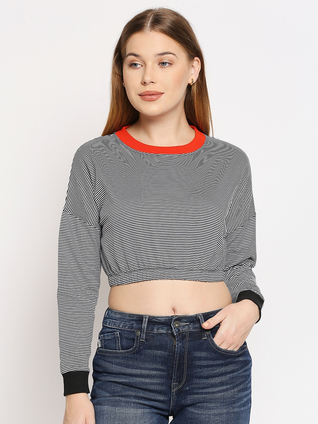 

Disrupt Women Black Striped Cropped T-shirt