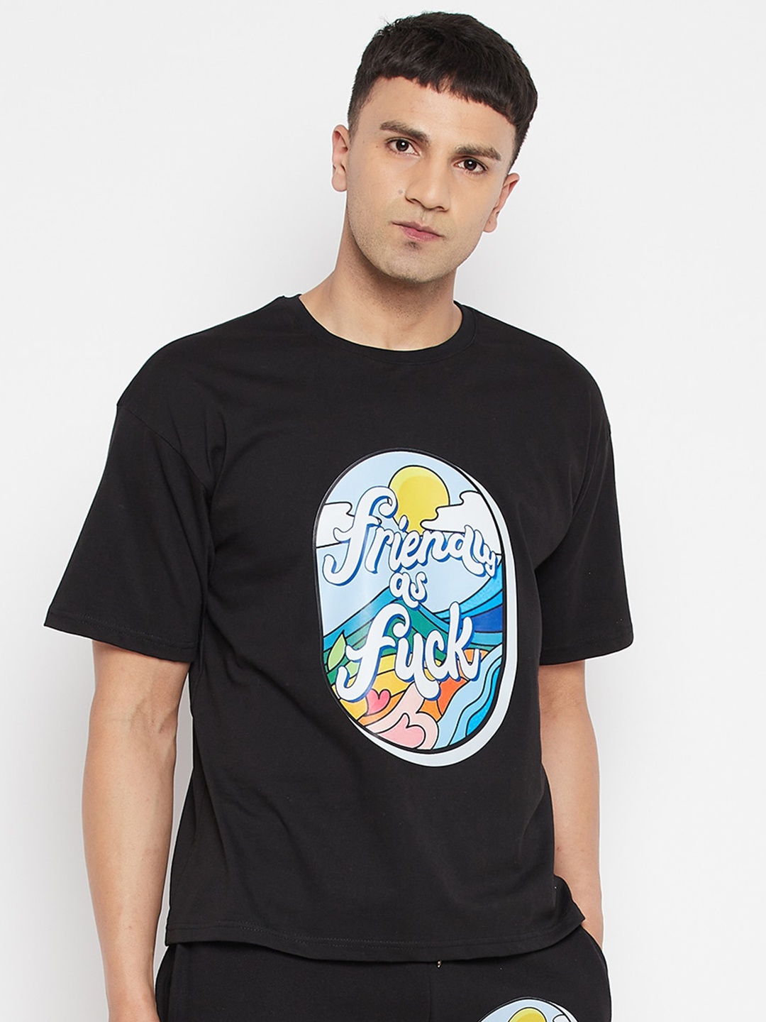 

FUGAZEE Men Black Printed Oversized T-shirt