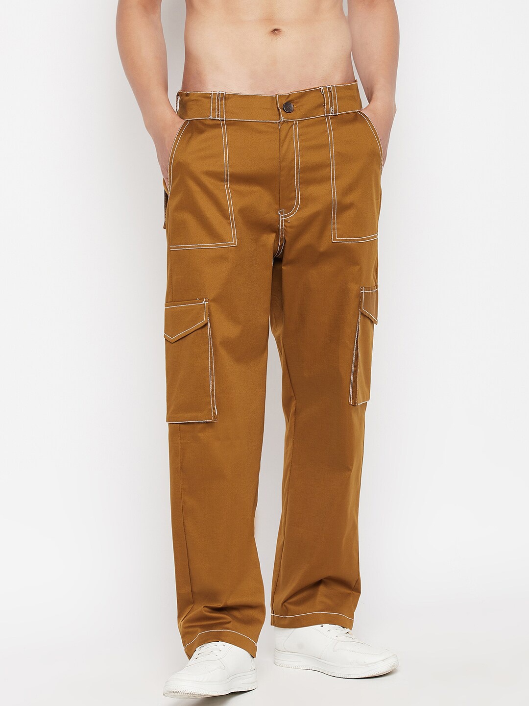

FUGAZEE Men Brown Relaxed Loose Fit Cargos Trousers