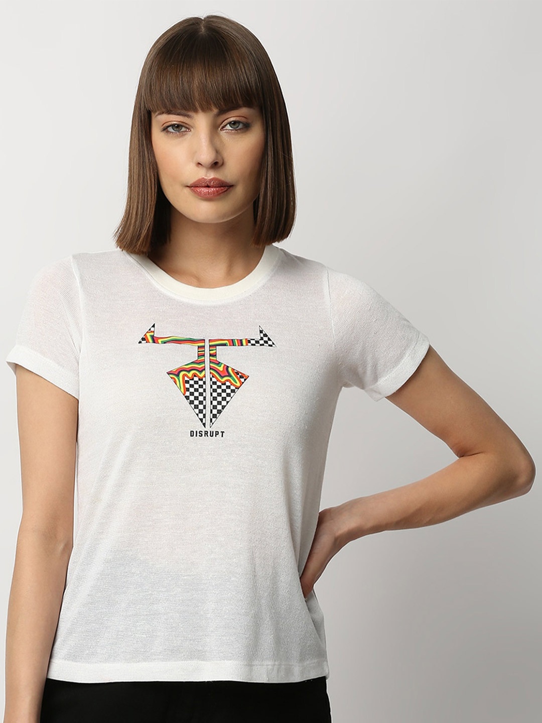 

Disrupt Women White Printed T-shirt