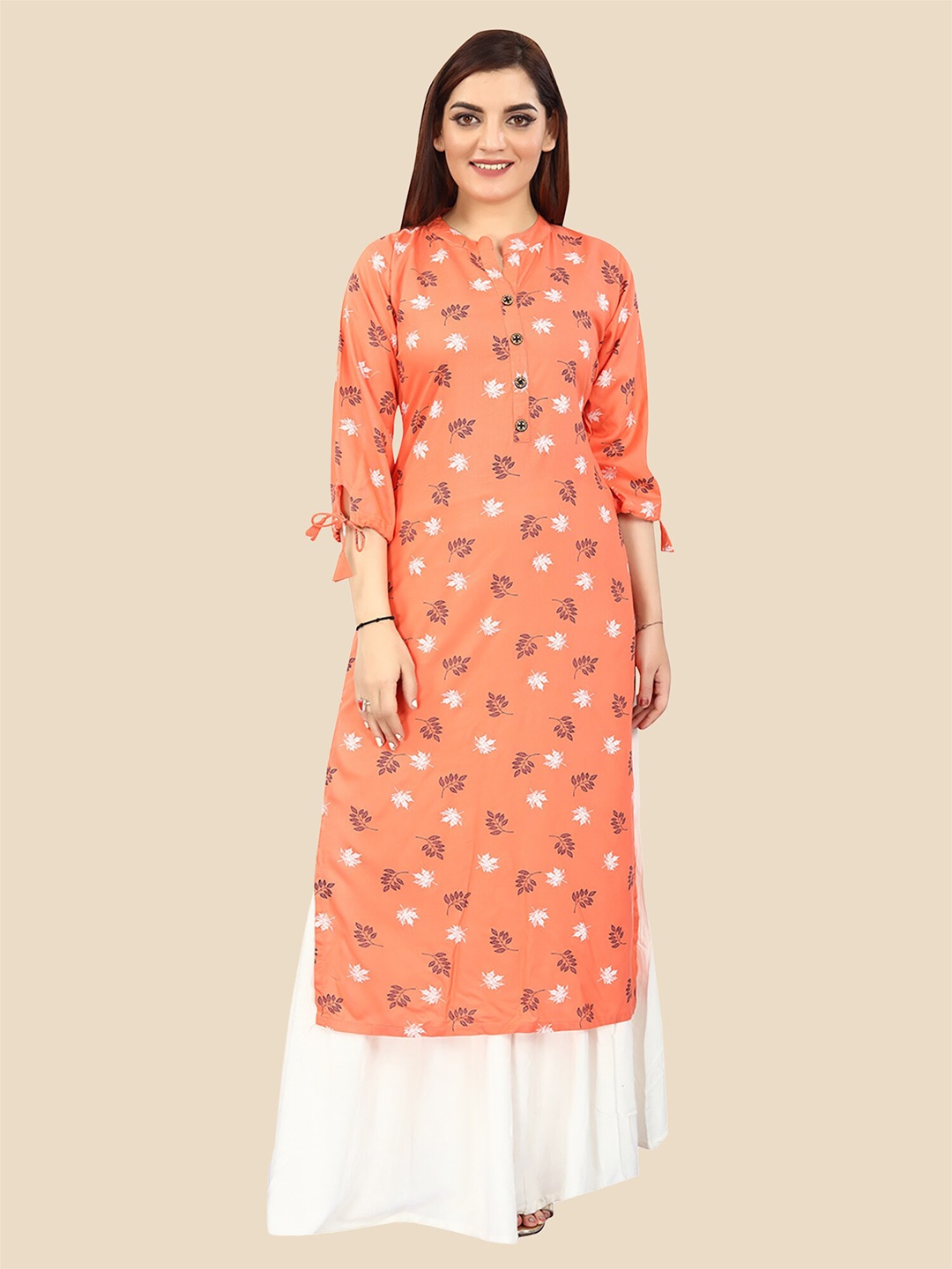 

FEMMIBELLA Orange Floral Printed Kurti