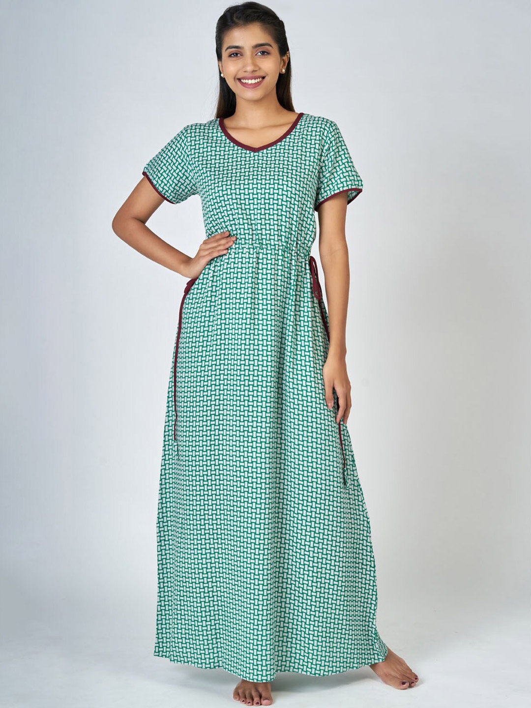 

Maybell Green Checked Maxi Nightdress