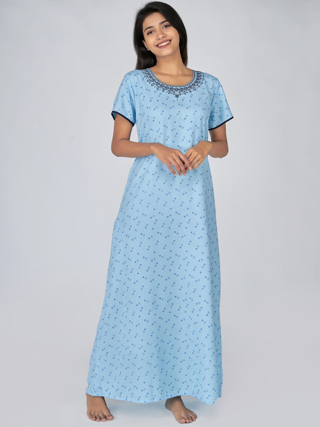 

Maybell Blue Embroidered Maxi Nightdress