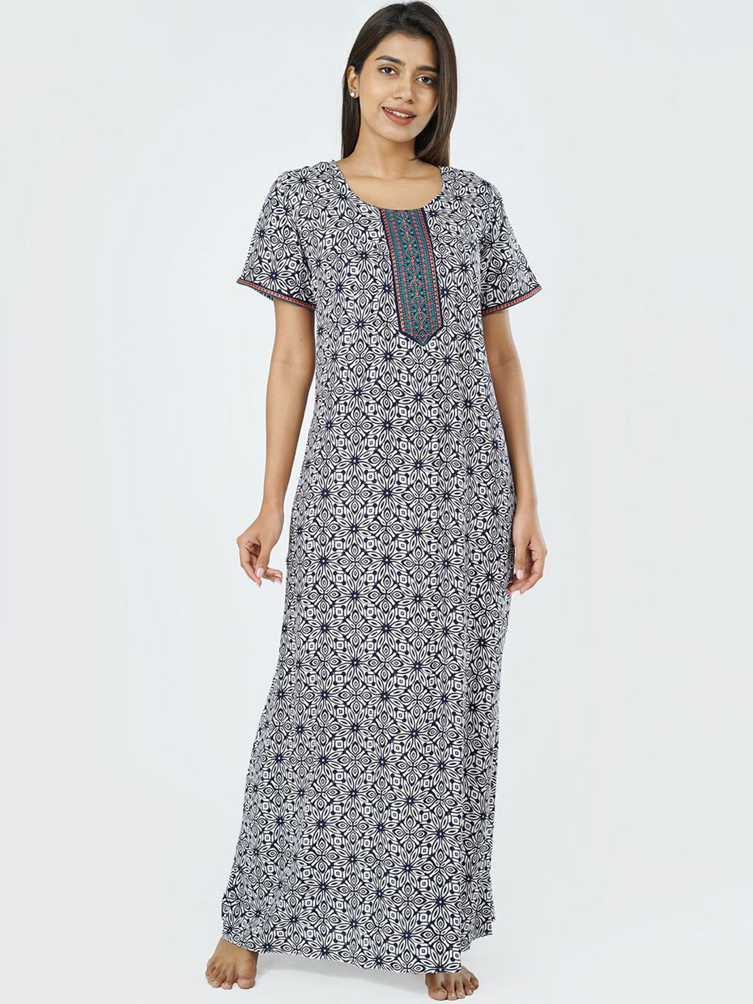 

Maybell Women Blue Printed Maxi Nightdress