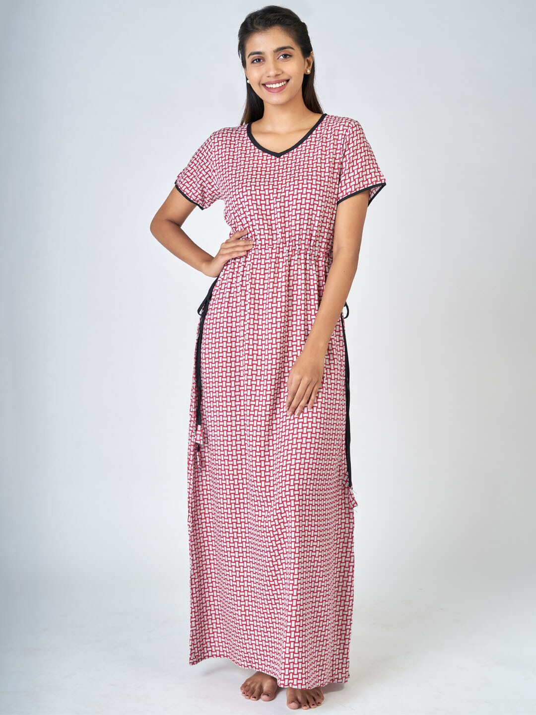 

Maybell Women Red Printed Maxi Nightdress