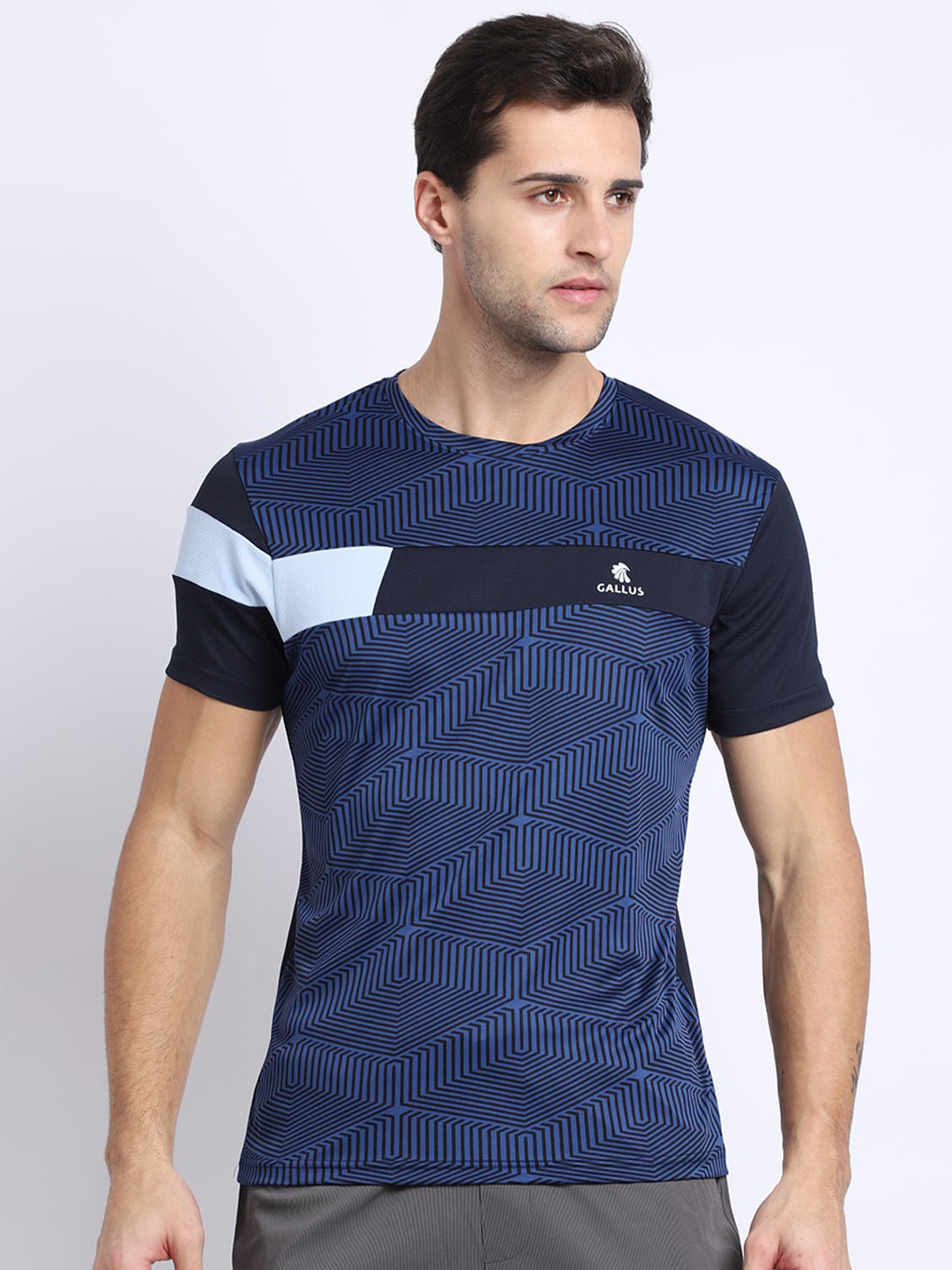 

Gallus Men Navy Blue Printed Dri-FIT Training or Gym T-shirt