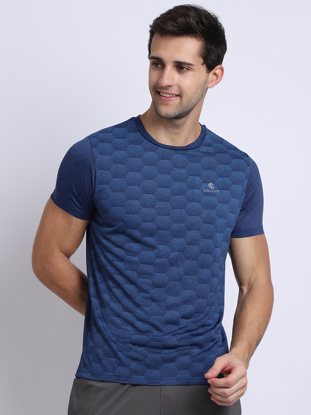 

Gallus Men Navy Blue Printed Dri-FIT Training or Gym T-shirt