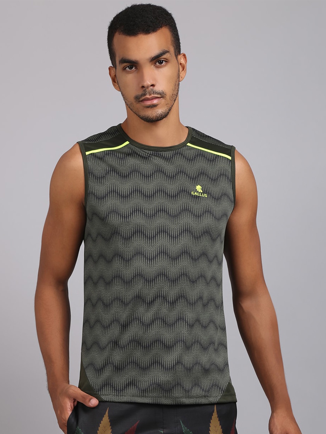 

Gallus Men Olive Green Printed Dri-FIT T-shirt