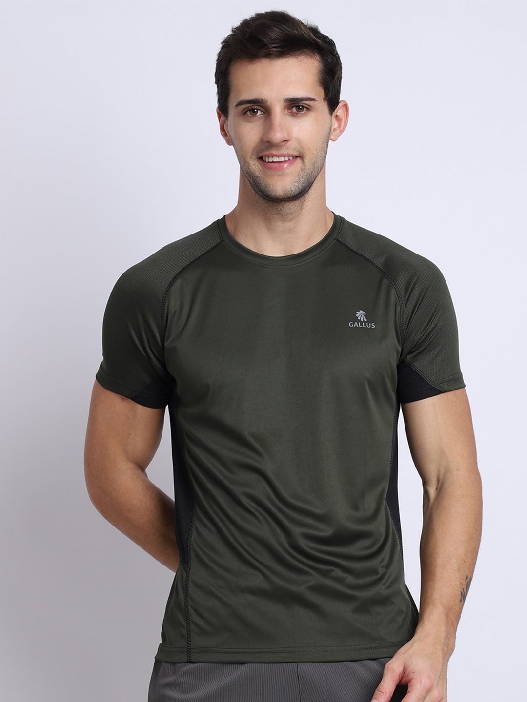 

Gallus Men Olive Green Dri-FIT Training or Gym T-shirt