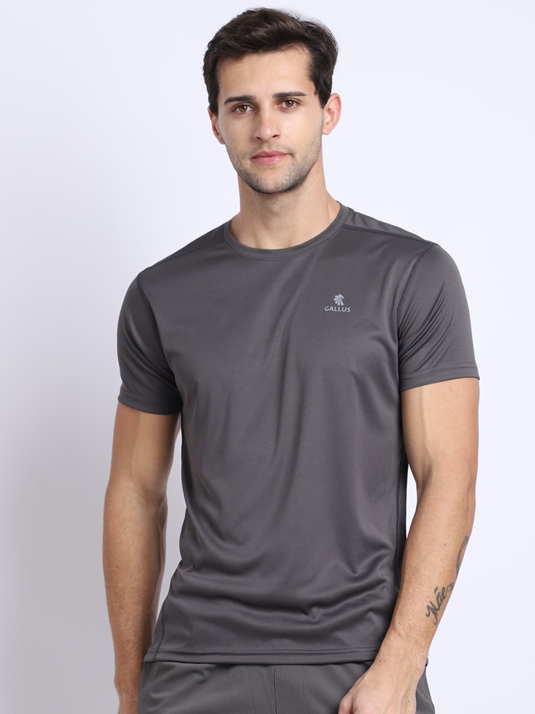 

Gallus Men Grey Melange Dri-FIT Training or Gym T-shirt
