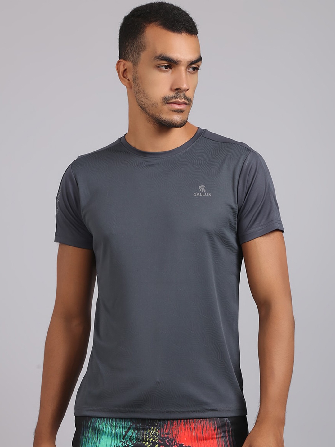 

Gallus Men Grey Printed Dri-FIT T-shirt, Grey melange