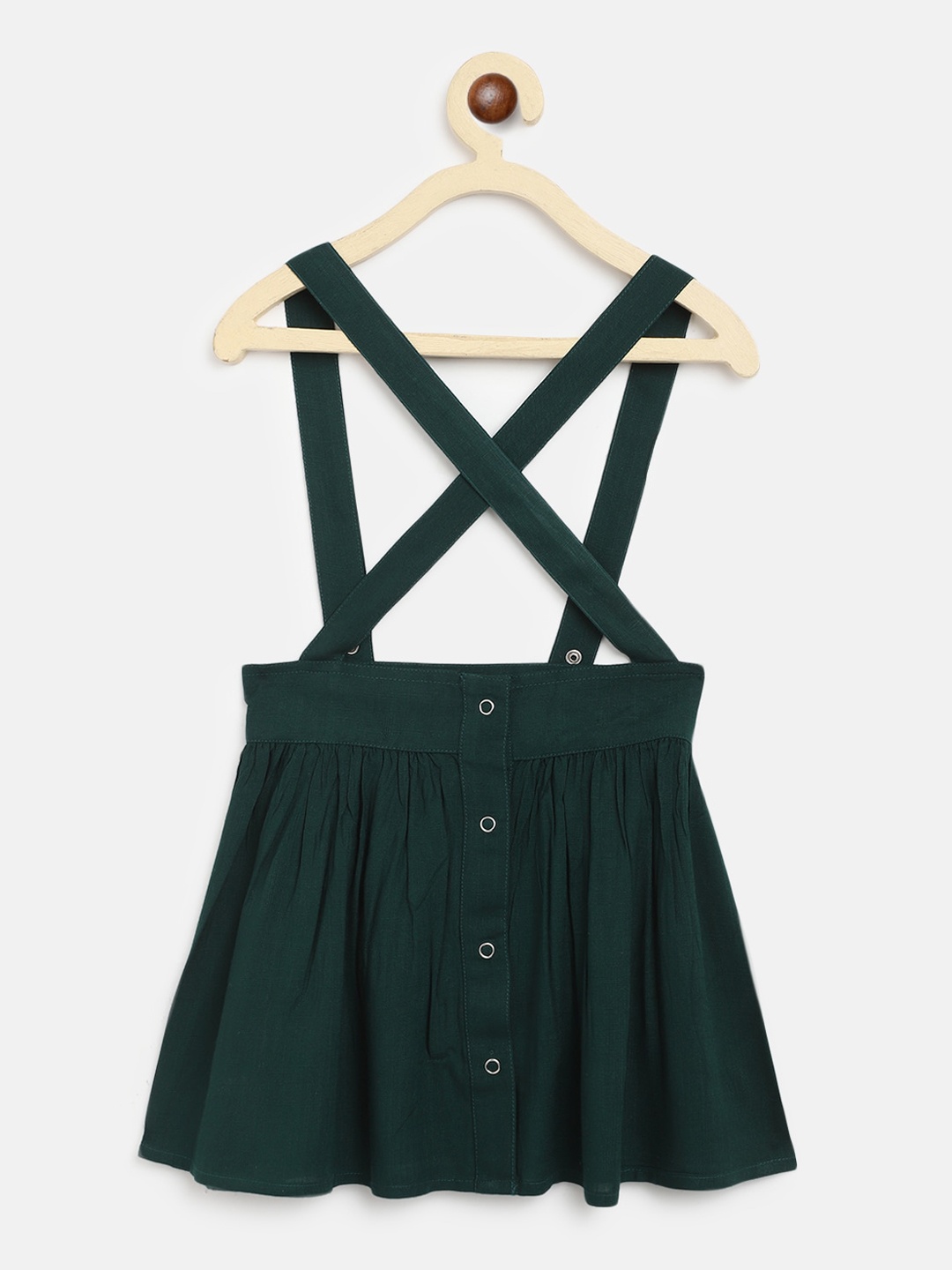 

am ma Girls Green Solid A-Line Skirt With Suspenders