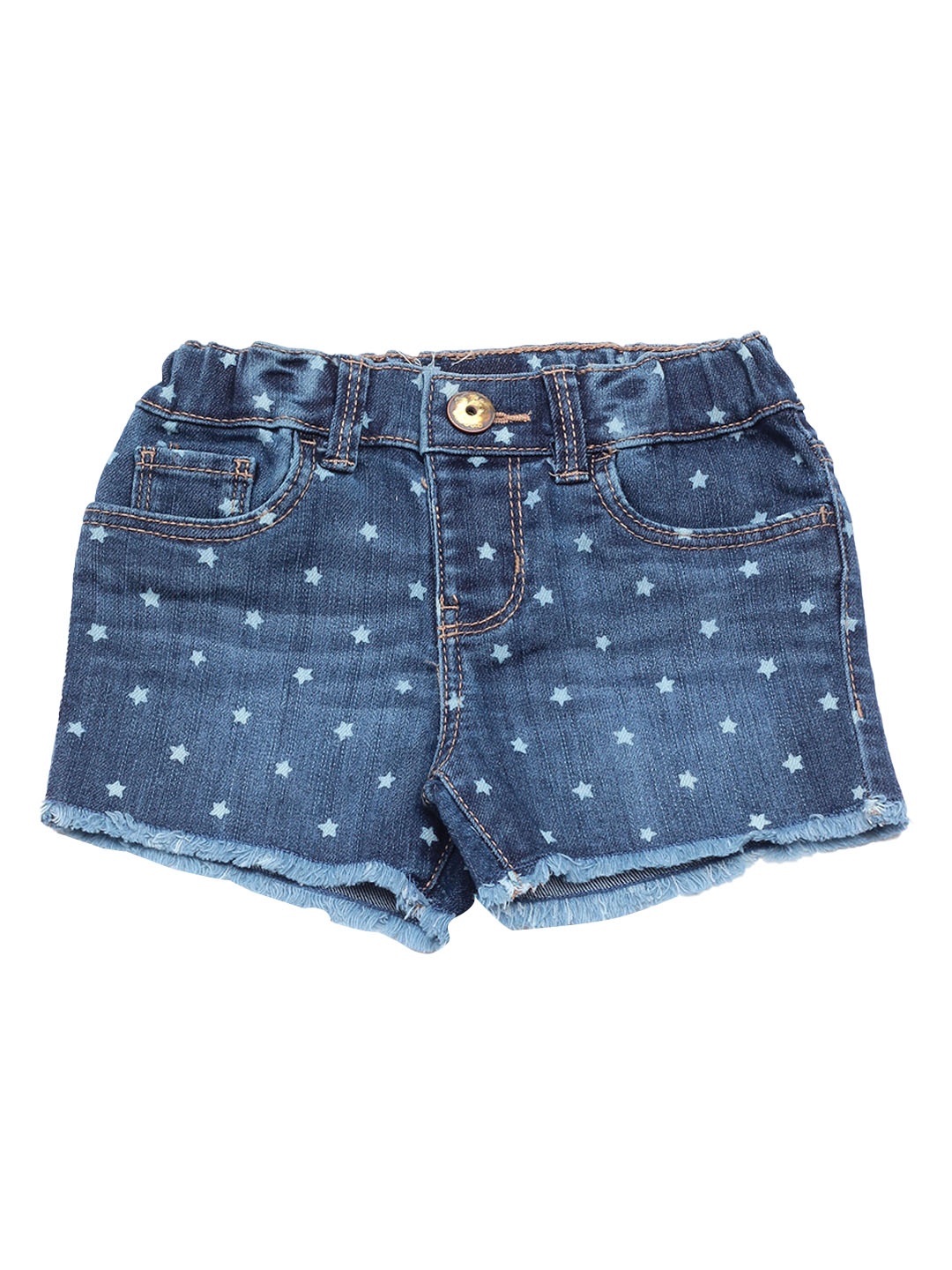 

Lil Lollipop Girls Blue Printed Denim Shorts