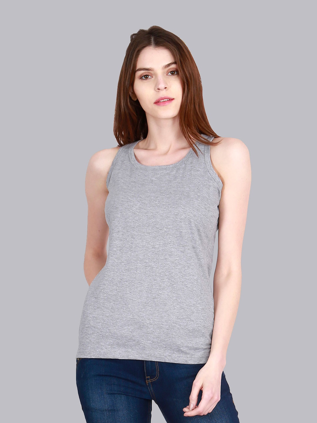 

Fleximaa Women Grey Melange Solid T-shirt