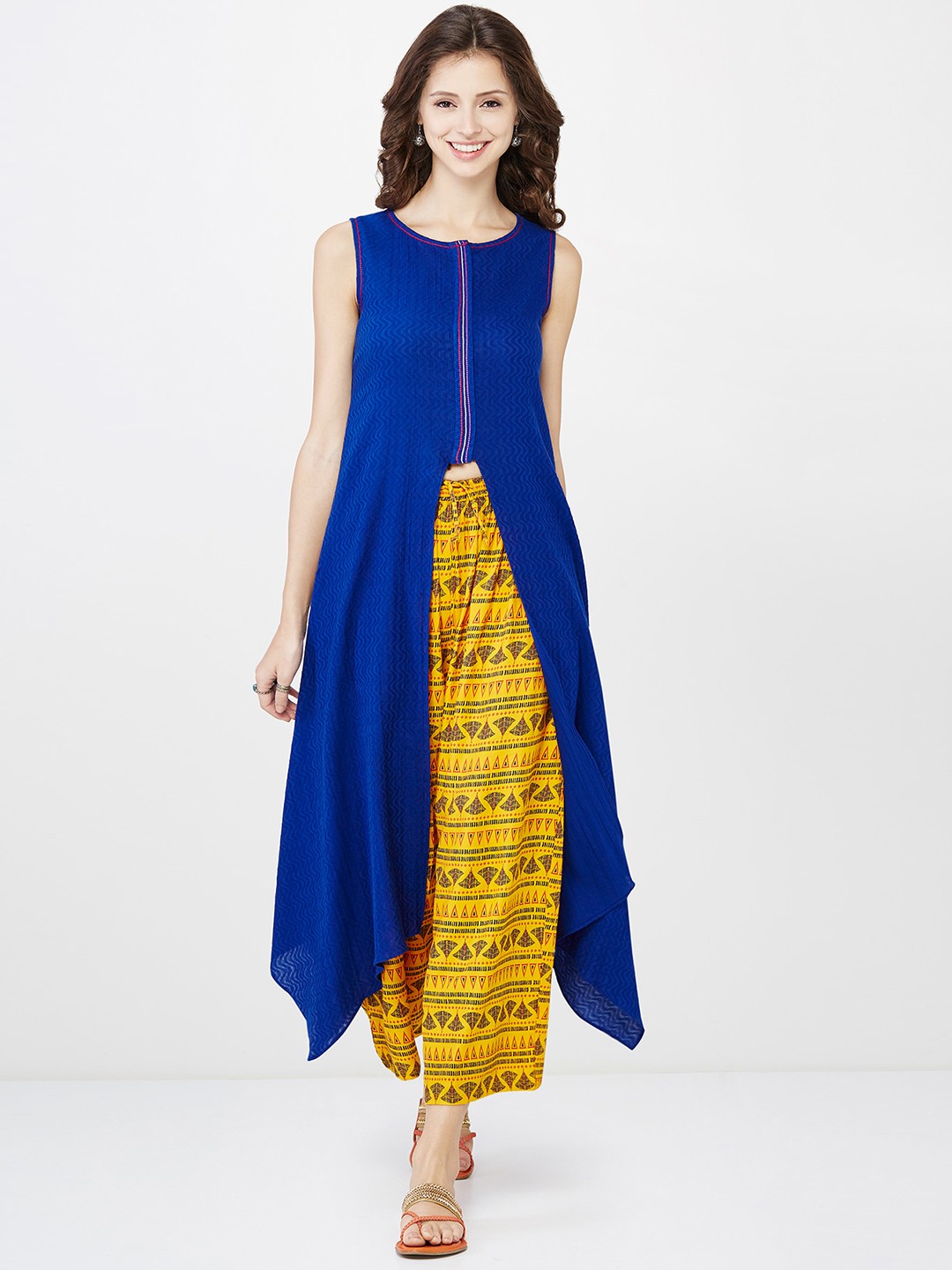 

Global Desi Women Blue Solid A-Line Kurta