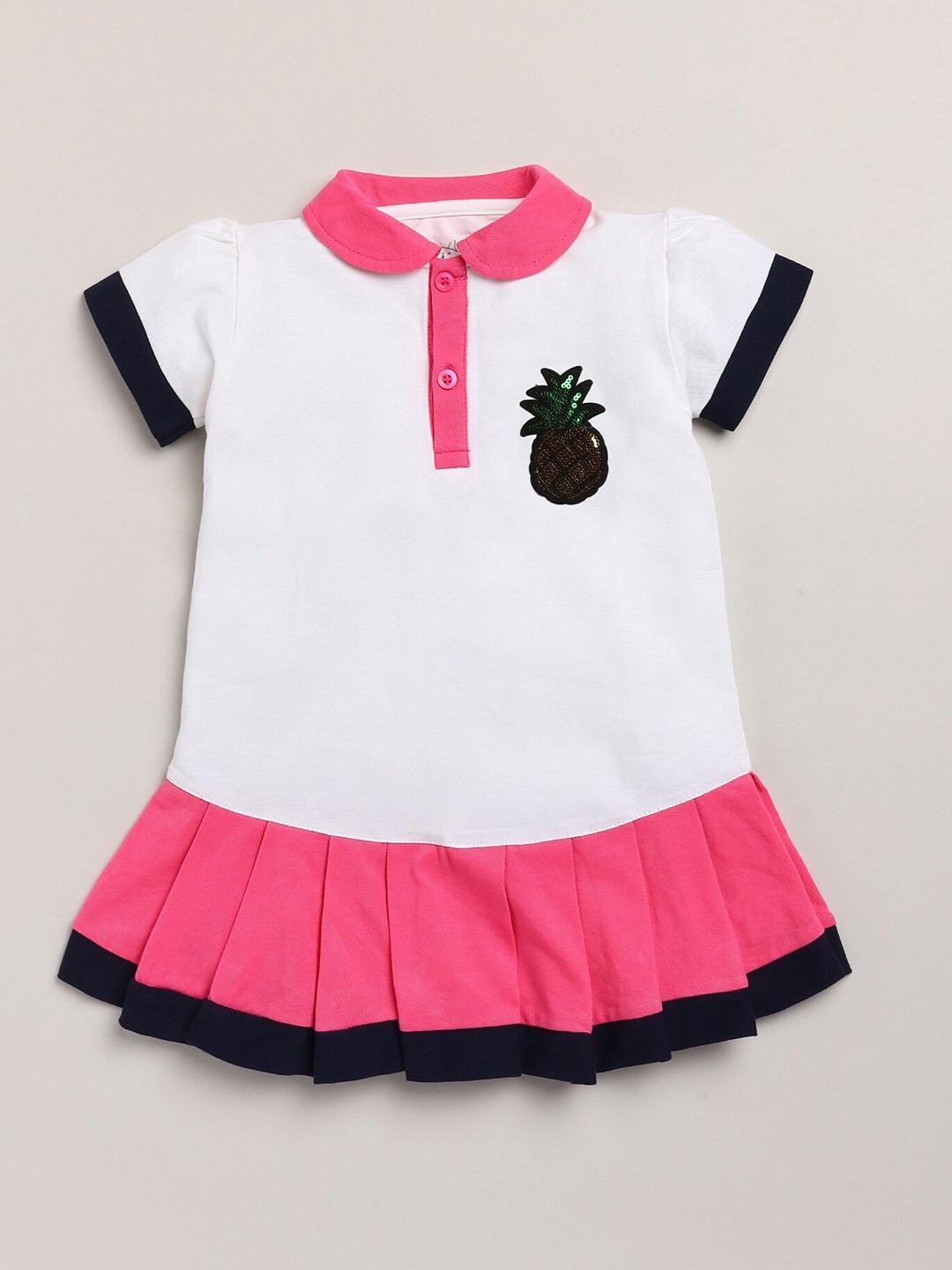 

Lazy Shark Girls White & Pink Colourblocked T-shirt Dress