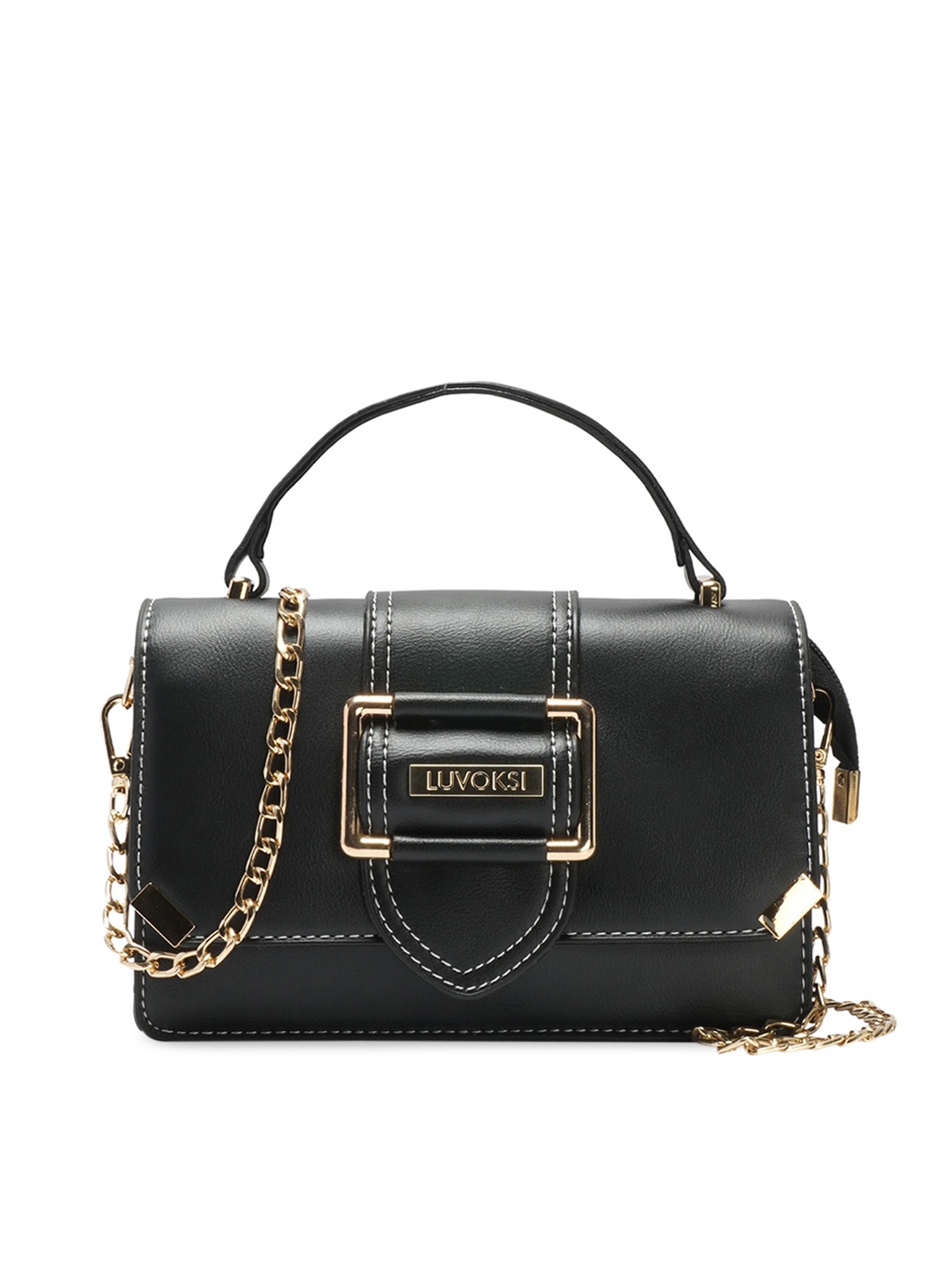 

Luvoksi Black Solid PU Structured Satchel Bag
