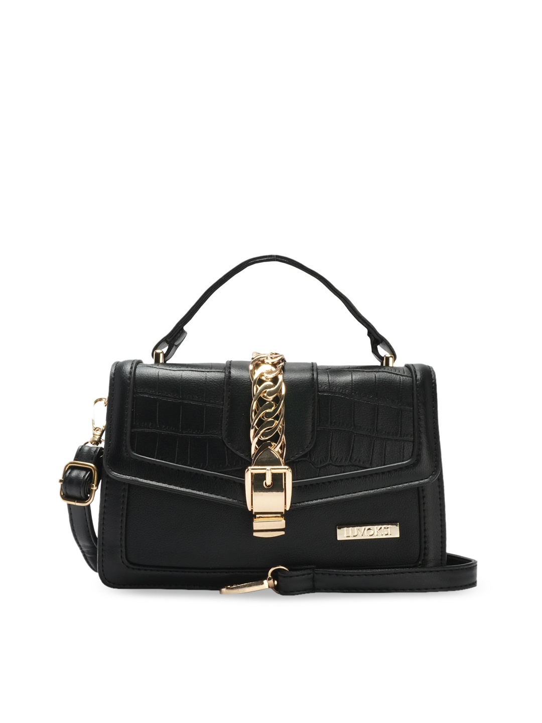 

Luvoksi Black Textured PU Structured Satchel Bag