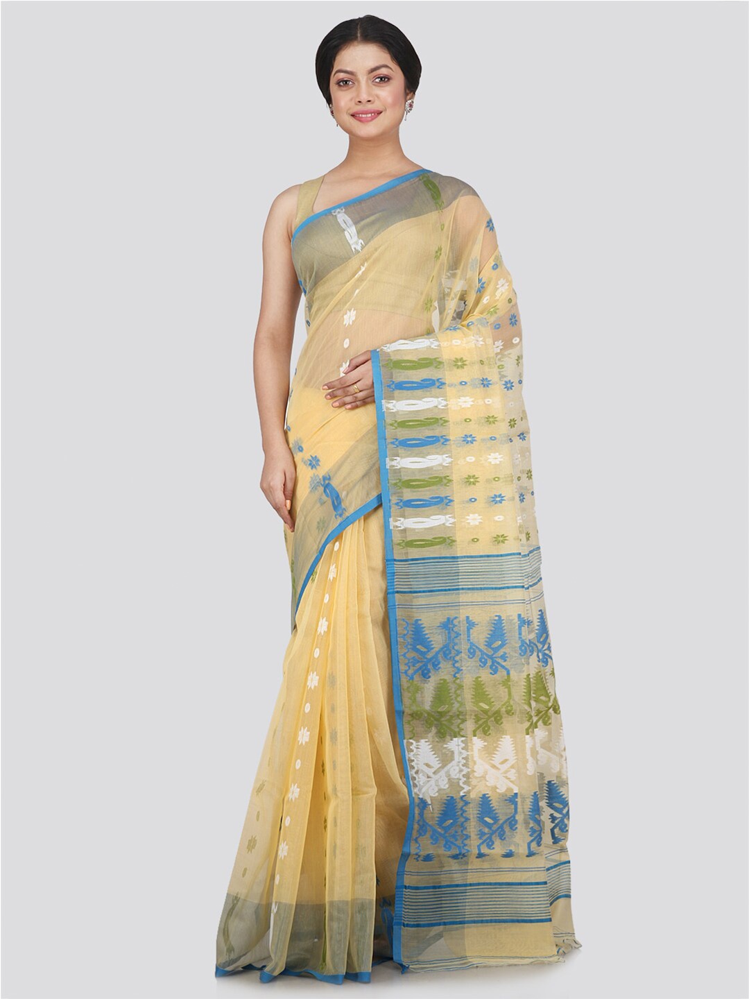 

PinkLoom Beige & Blue Woven Design Jamdani Saree