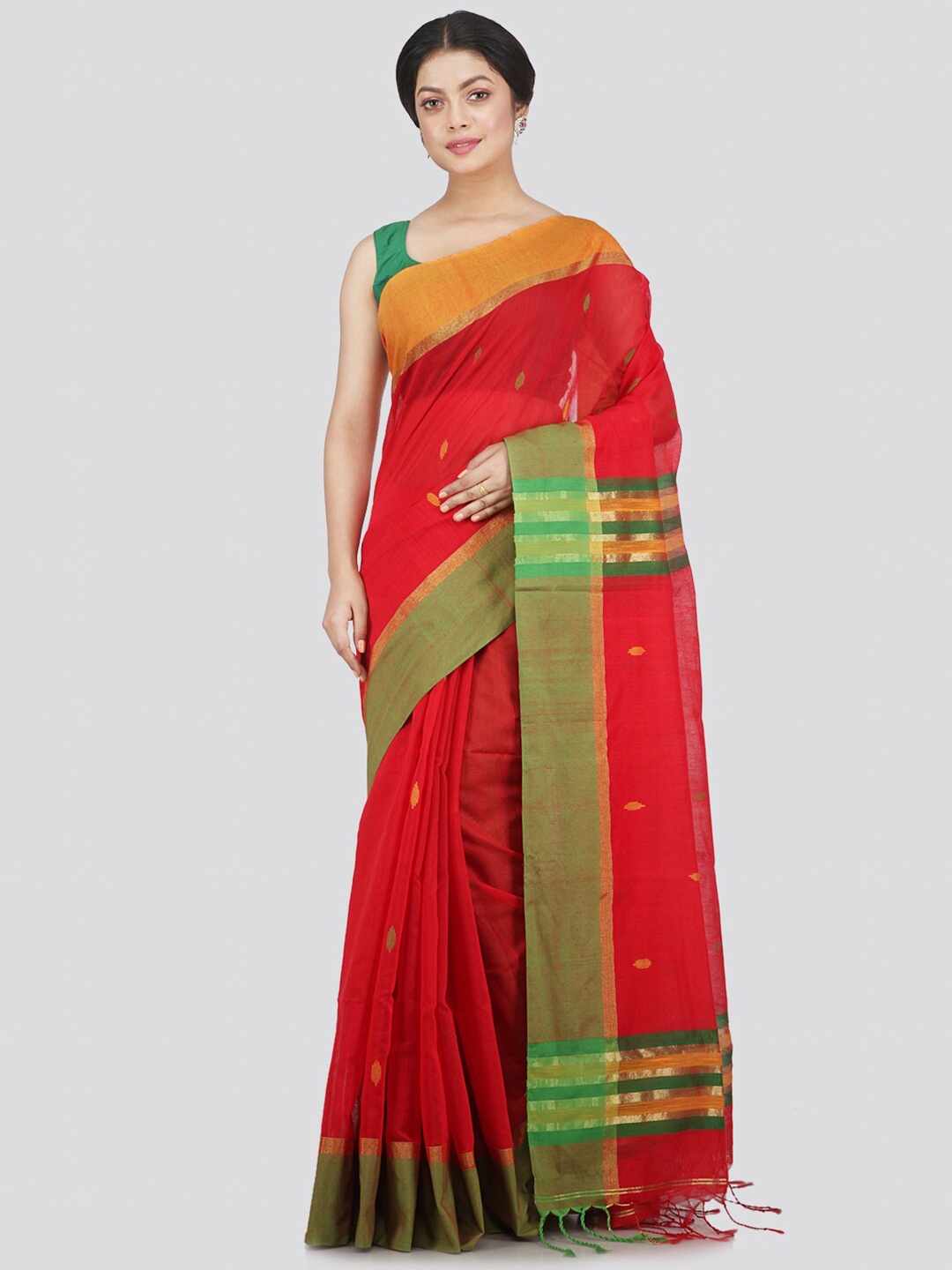 

PinkLoom Red & Green Woven Design Saree