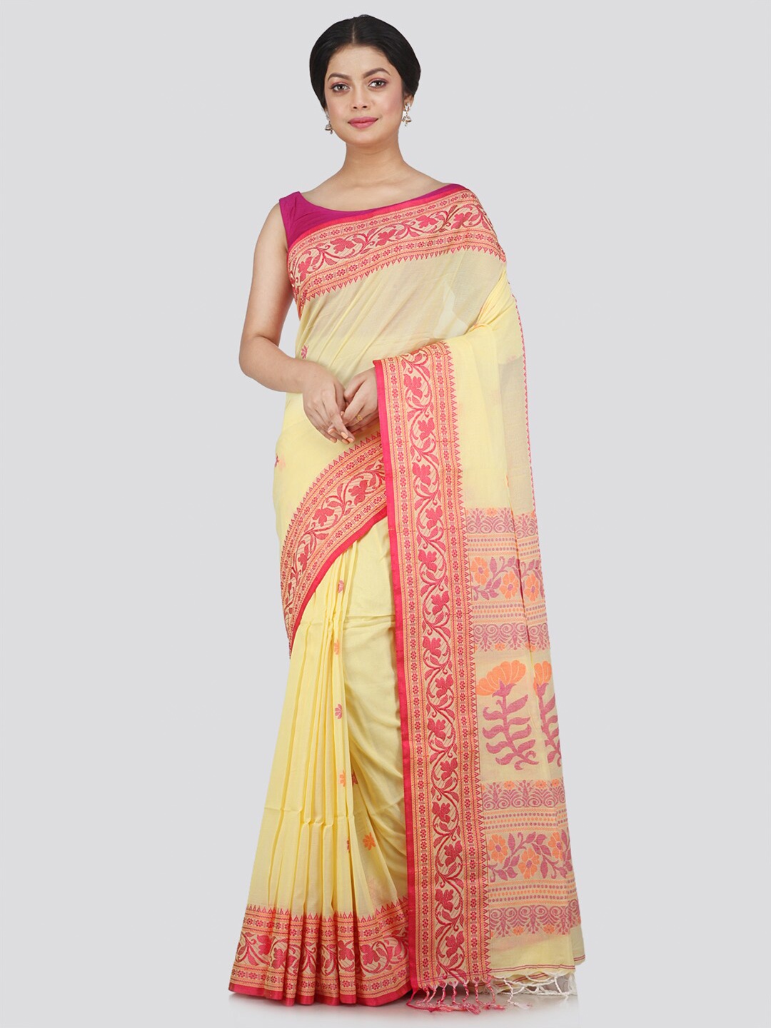 

PinkLoom Yellow & Red Woven Design Pure Cotton Saree