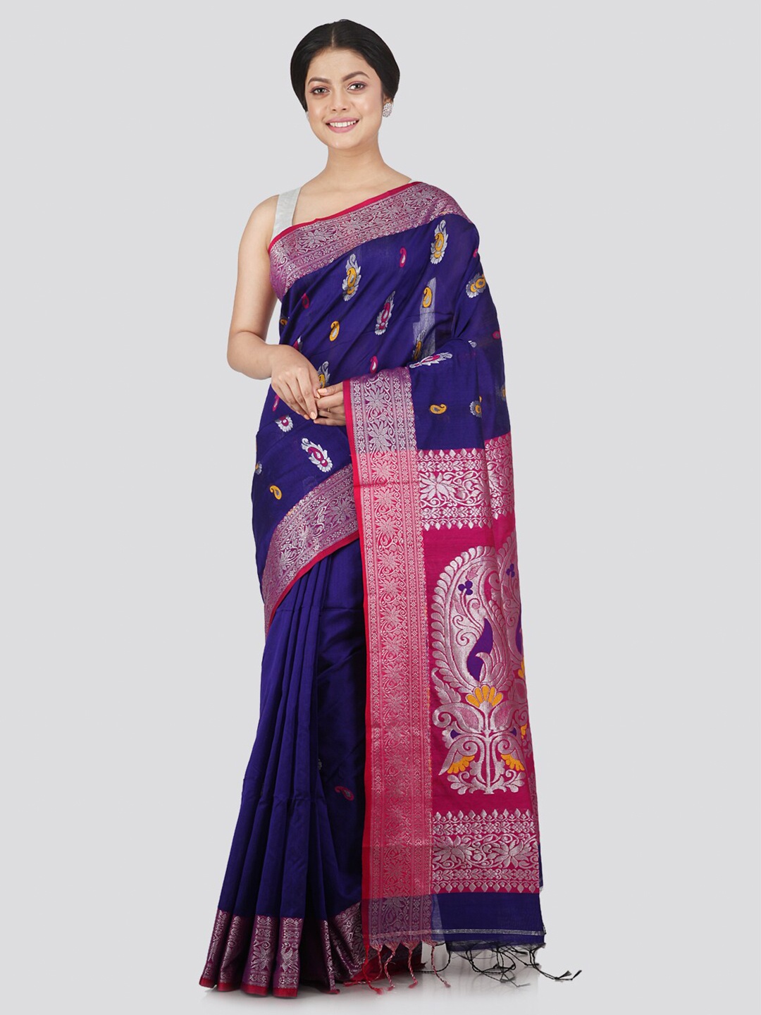 

PinkLoom Blue & Magenta Woven Design Saree