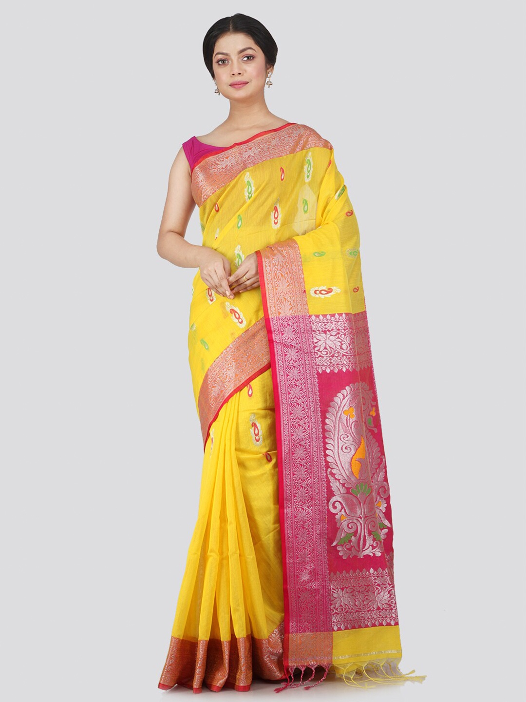 

PinkLoom Yellow & Red Woven Design Saree