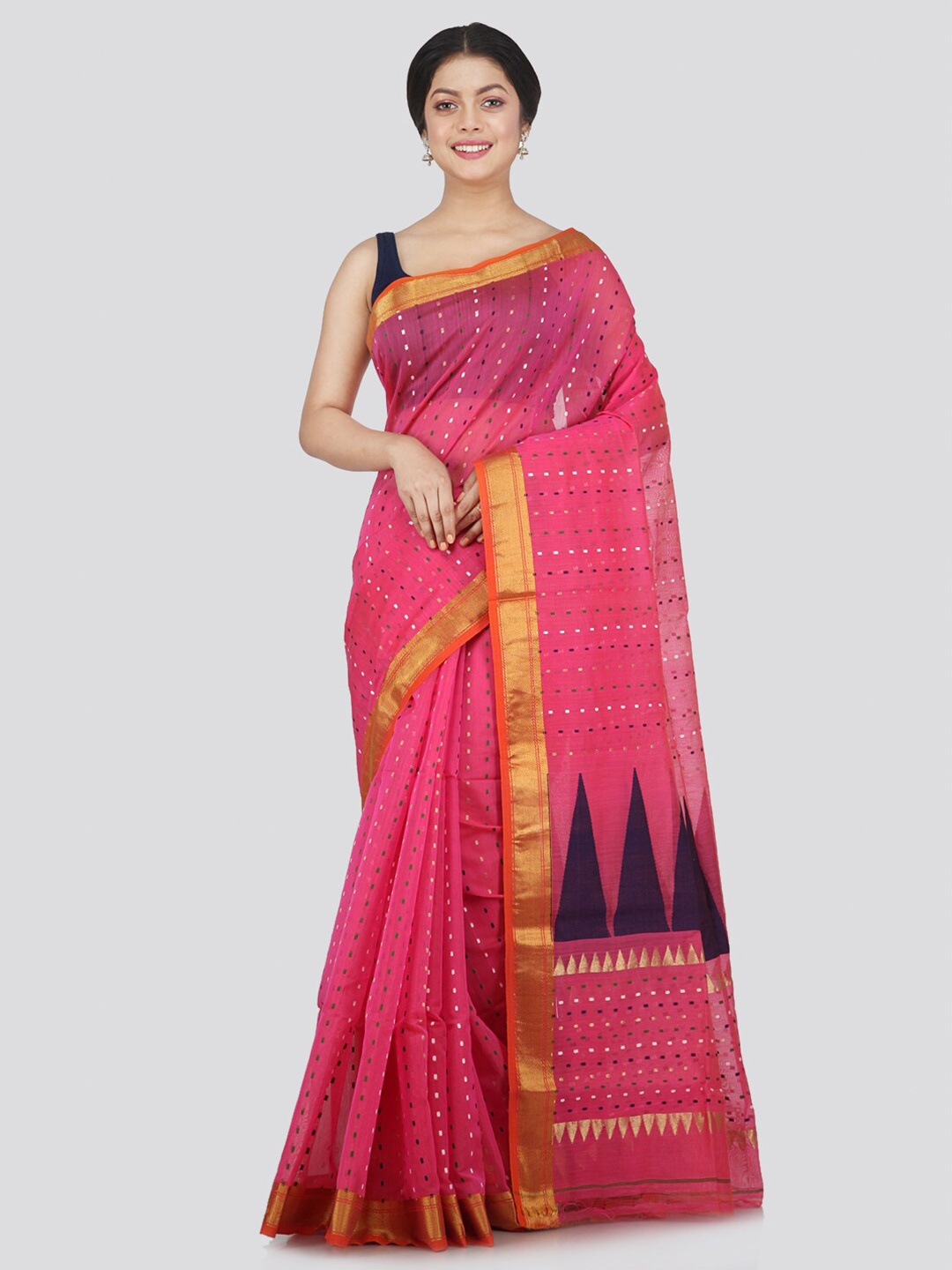 

PinkLoom Pink & Blue Woven Design Saree