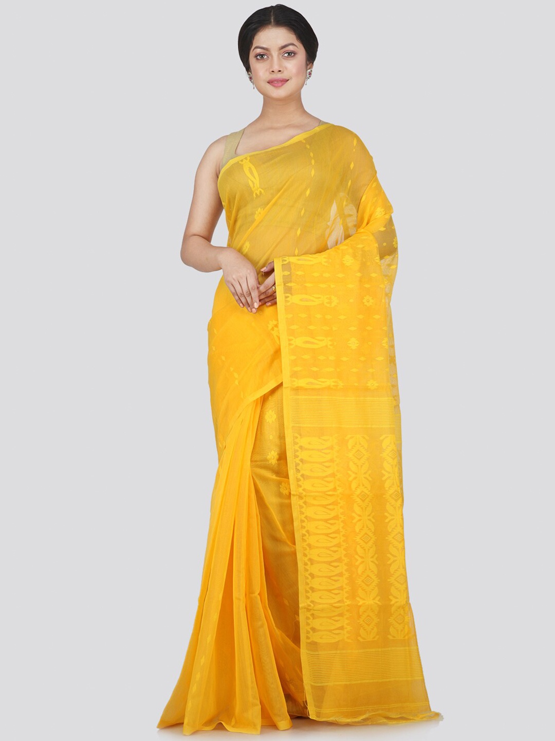 

PinkLoom Yellow Woven Design Jamdani Saree
