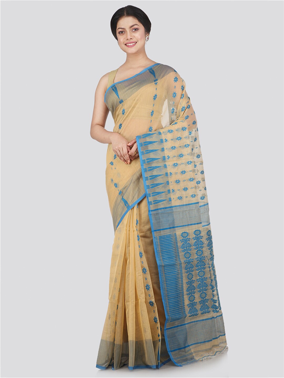 

PinkLoom Beige & Blue Woven Design Jamdani Saree