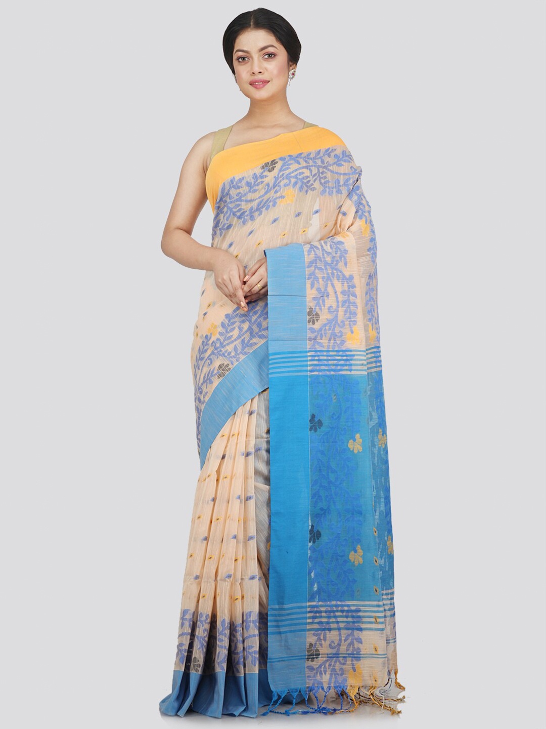 

PinkLoom Beige & Blue Woven Design Saree