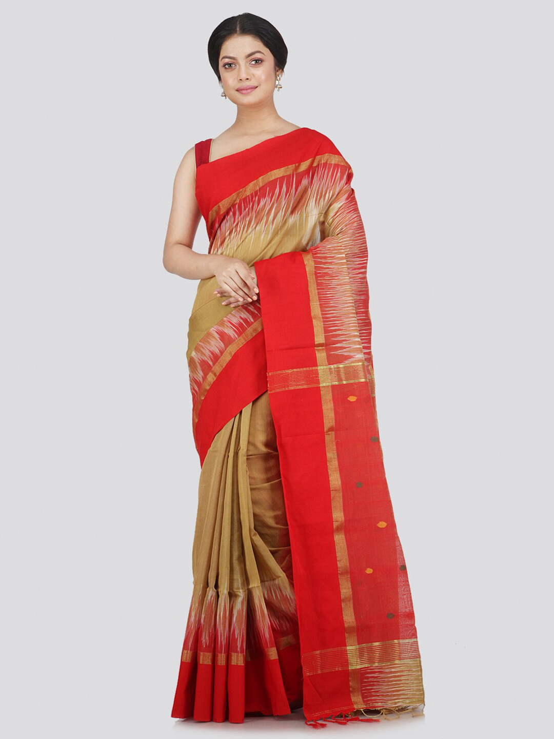 

PinkLoom Beige & Red Woven Design Saree