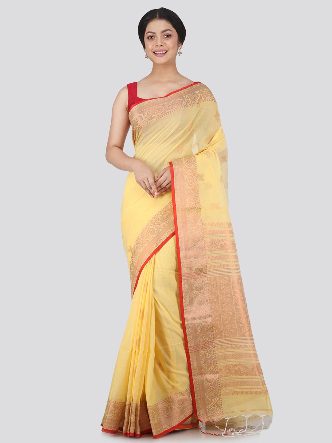 

PinkLoom Yellow & Gold-Toned Woven Design Pure Cotton Saree