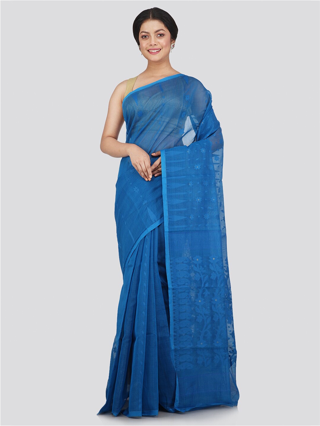 

PinkLoom Blue Floral Jamdani Saree