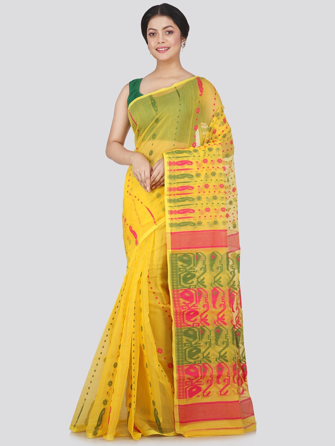 

PinkLoom Yellow & Red Woven Design Jamdani Saree
