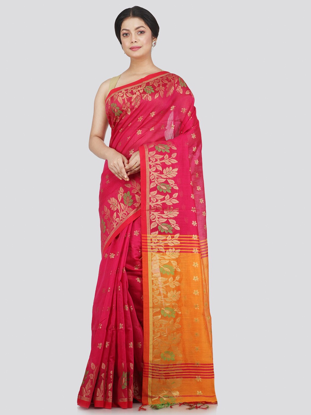 

PinkLoom Red Woven Design Saree