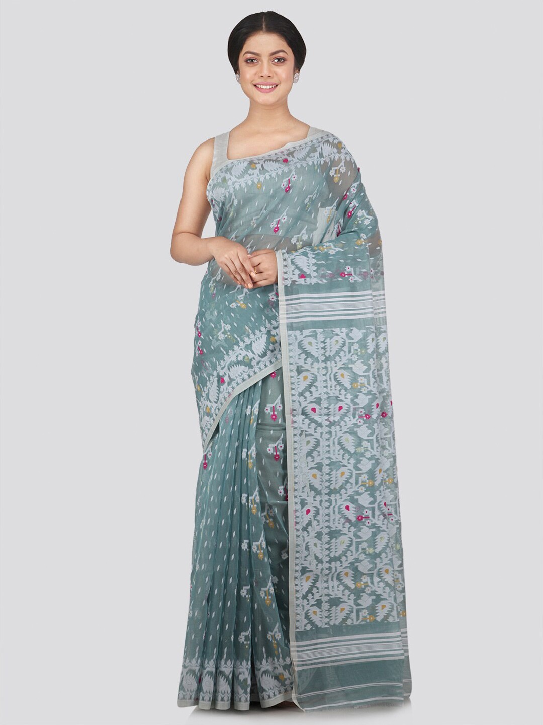 

PinkLoom Grey Woven Design Pure Cotton Jamdani Saree
