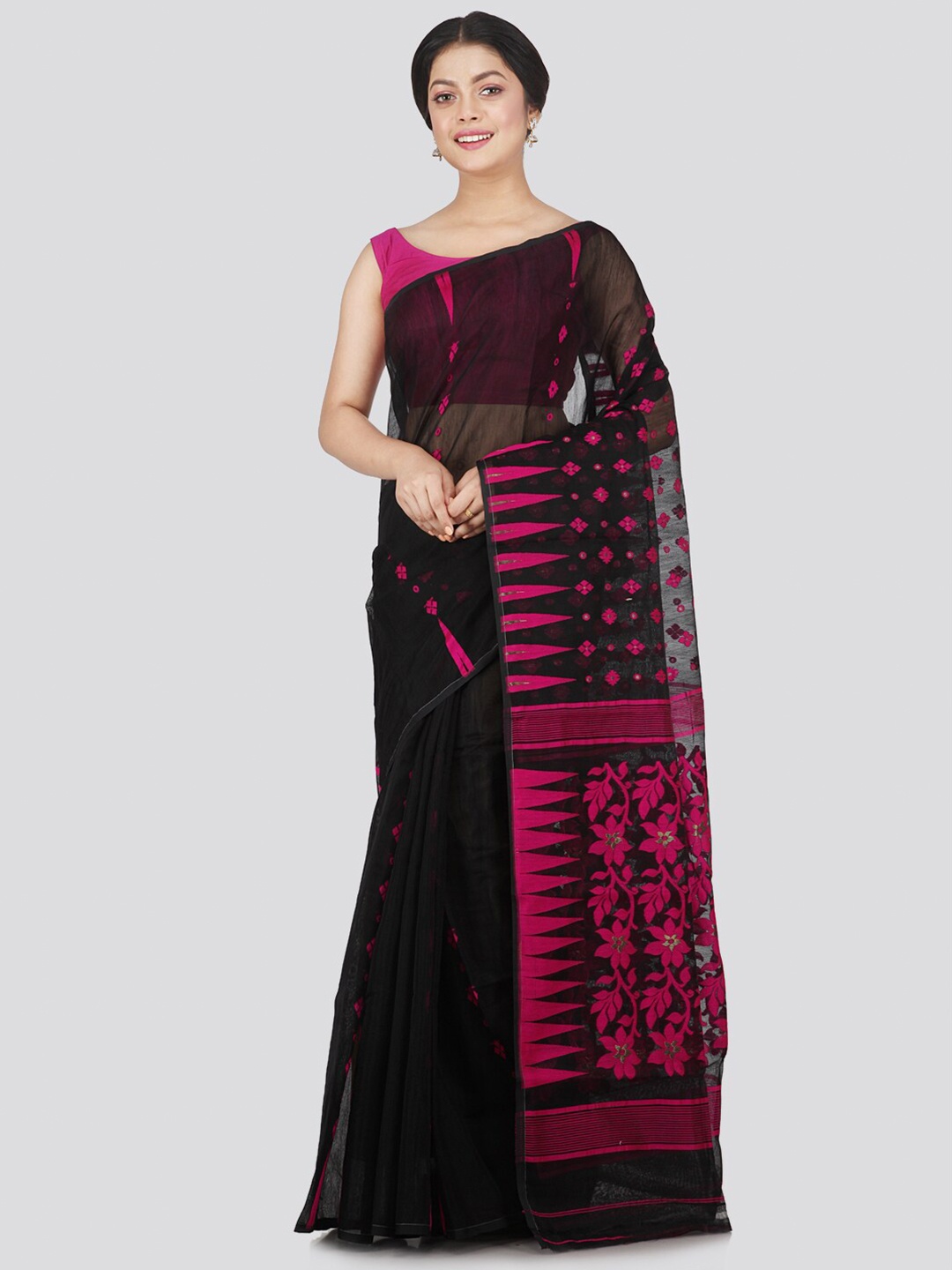 

PinkLoom Black & Pink Woven Design Jamdani Saree